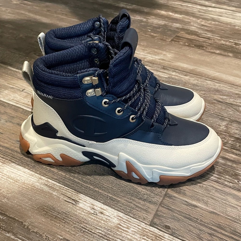 Champion Navy and Cream High-Top Sneakers